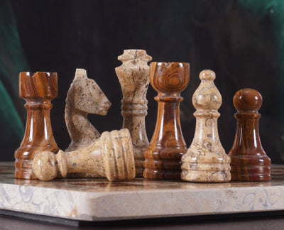 Marble Coral and Brown Chess Set