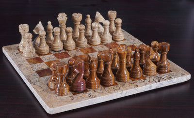 Marble Coral and Brown Chess Set
