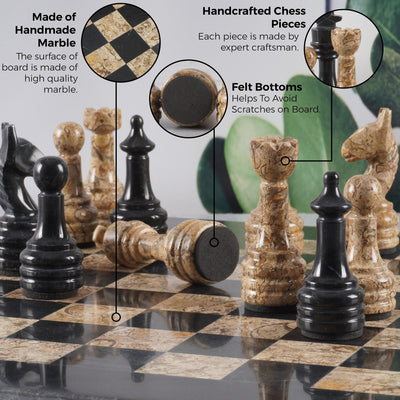 Marble Coral and Black Chess Set