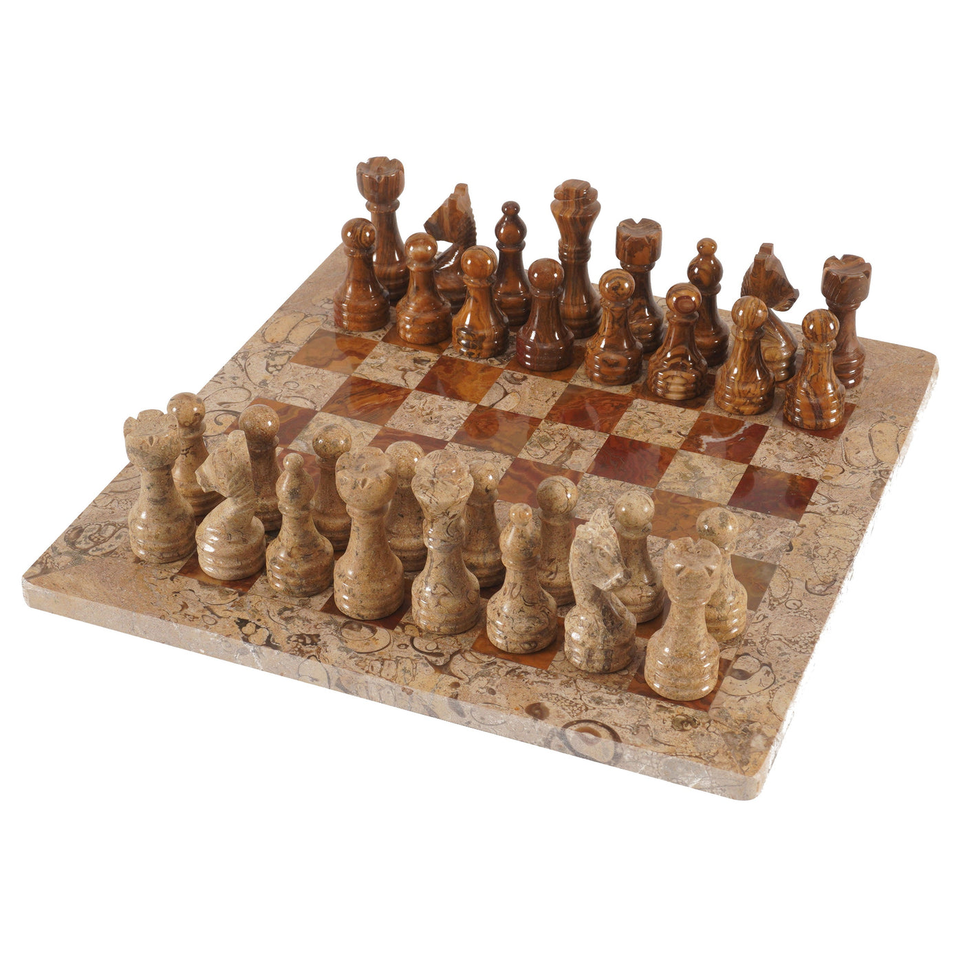 Marble Coral and Brown Chess Set